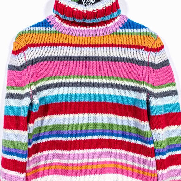 GAP Multicolor Striped Sweater Y2K Chunky Knit Turtleneck Holiday Large Womens - Picture 3 of 9